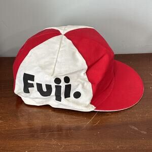 Vintage Fuji Cycling Red & White Made In Italy Logo Flip Brim